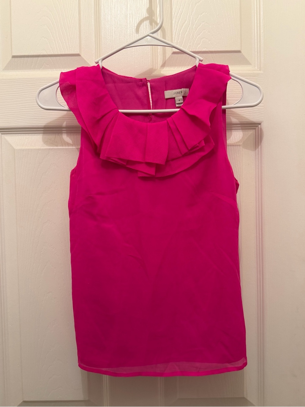 J. Crew Hot Pink Ruffle Neck Sleeveless Blouse